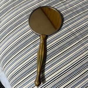 Vintage Brass Hand Mirror Double Sided Gold Silver Art Nouveau Bathroom Vanity